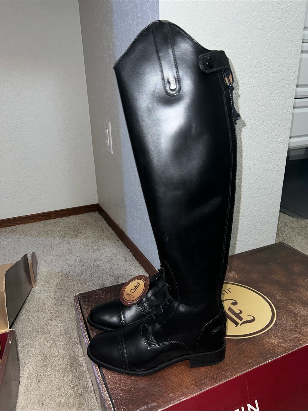 Justin Boots Women’s Tall Black Leather Riding Boots - Picture 2 of 6